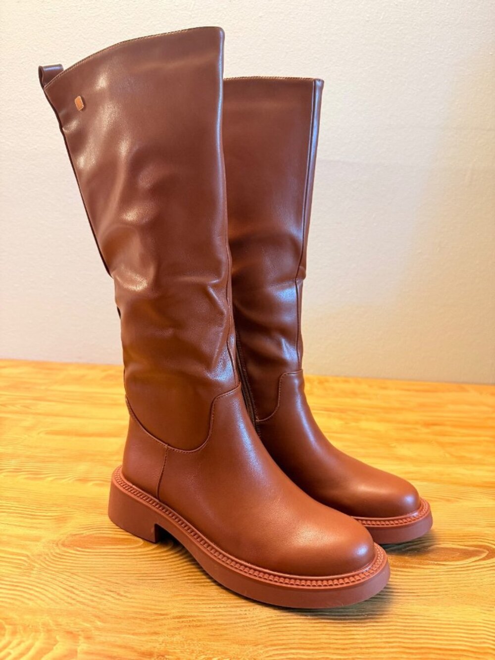Brown Knee High Riding Boots Chunky Sole Side Zipper Sz 6 - 830